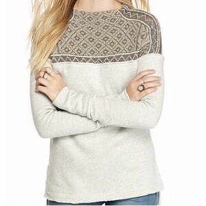Free People Snow Bunny Fair Isle Sweatshirt Pullover Sweater, Grey | XS